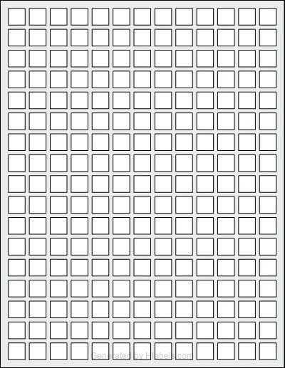 OnlineLabels® OL2050 template with 221 square 0.5 x 0.5 inch labels per sheet, on Letter-size adhesive blank label sheets.