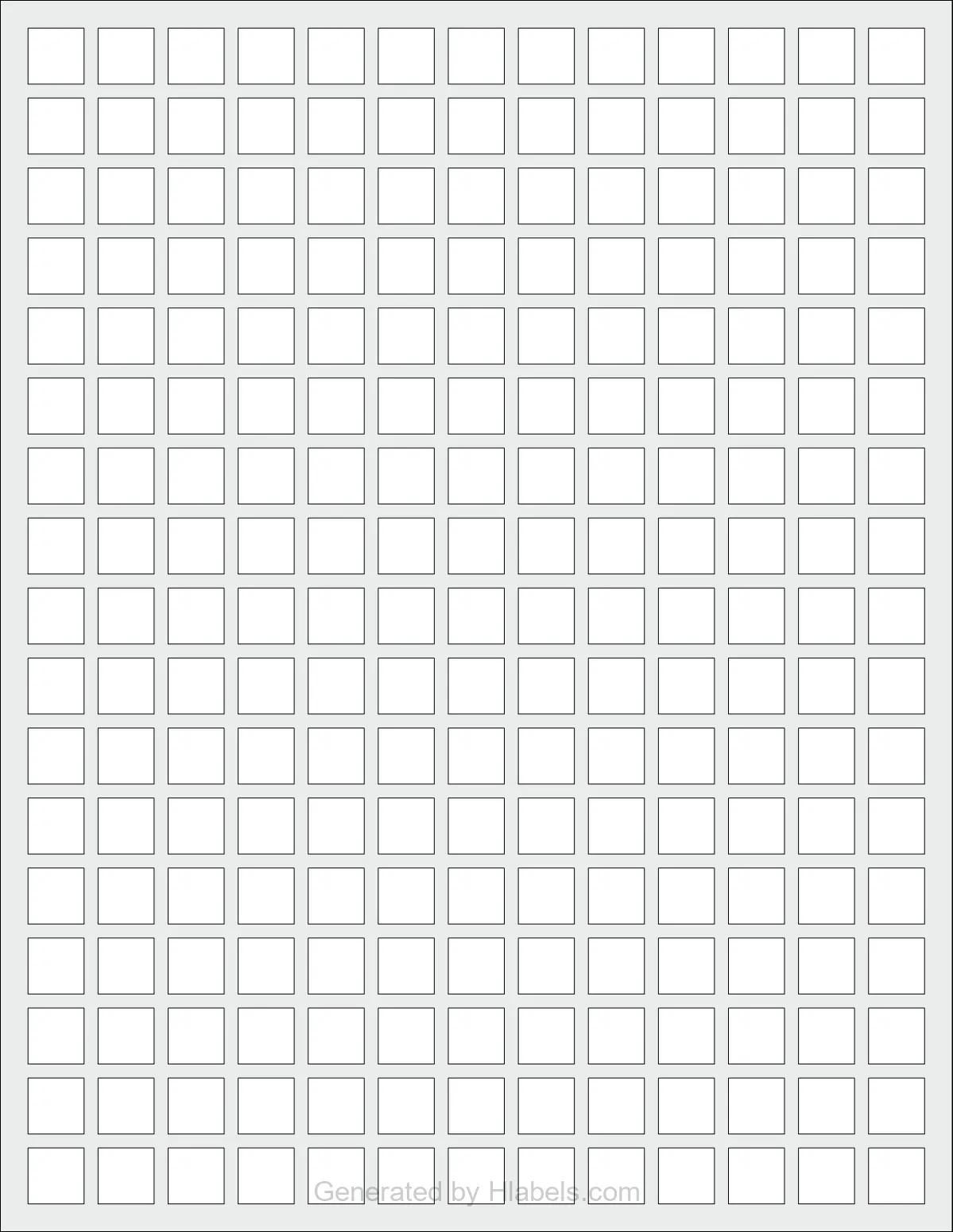 OnlineLabels® OL2050 template with 221 square 0.5 x 0.5 inch labels per sheet, on Letter-size adhesive blank label sheets.