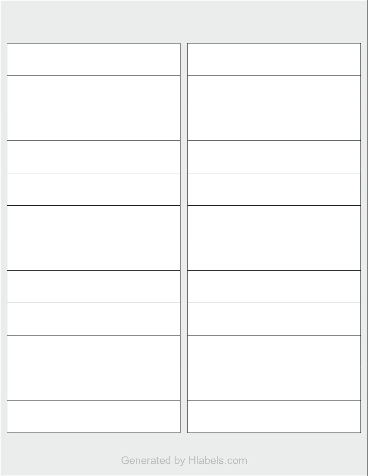 OnlineLabels® OL2082 template with 24 rectangular 4 x 0.75 inch labels per sheet, on Letter-size adhesive blank label sheets.