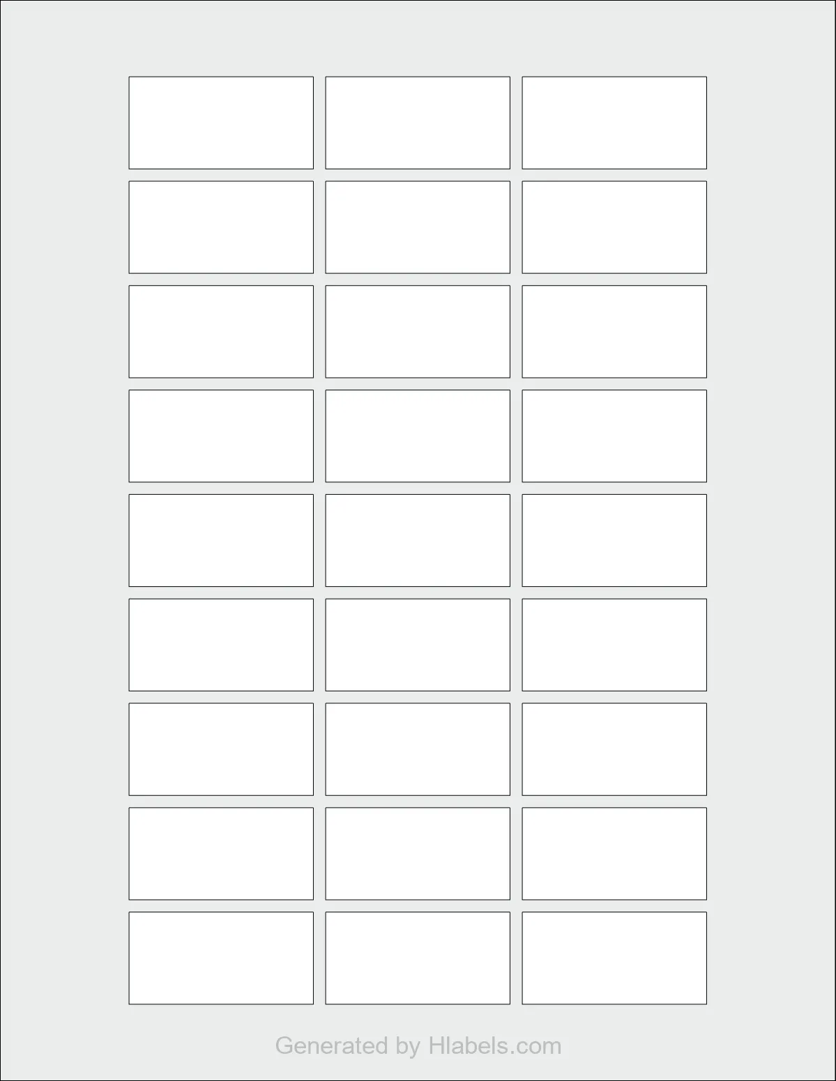 OnlineLabels® OL2083 template with 27 rectangular 1.875 x 0.9375 inch labels per sheet, on Letter-size adhesive blank label sheets.