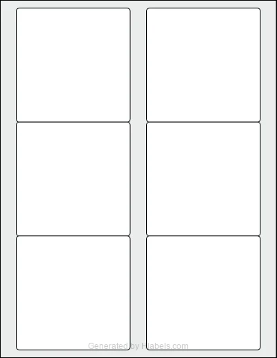 OnlineLabels® OL2087 template with 6 square 3.5 x 3.5 inch labels per sheet, on Letter-size adhesive blank label sheets.