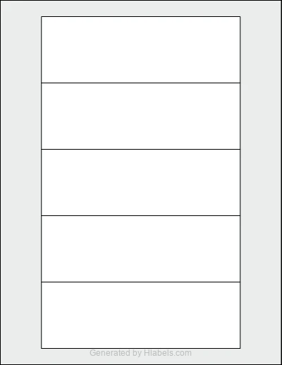 OnlineLabels® OL2097 template with 5 rectangular 6 x 2 inch labels per sheet, on Letter-size adhesive blank label sheets.