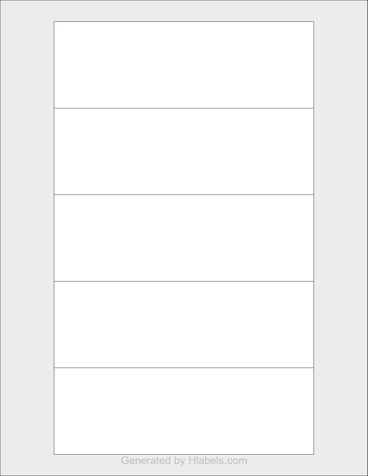 OnlineLabels® OL2097 template with 5 rectangular 6 x 2 inch labels per sheet, on Letter-size adhesive blank label sheets.