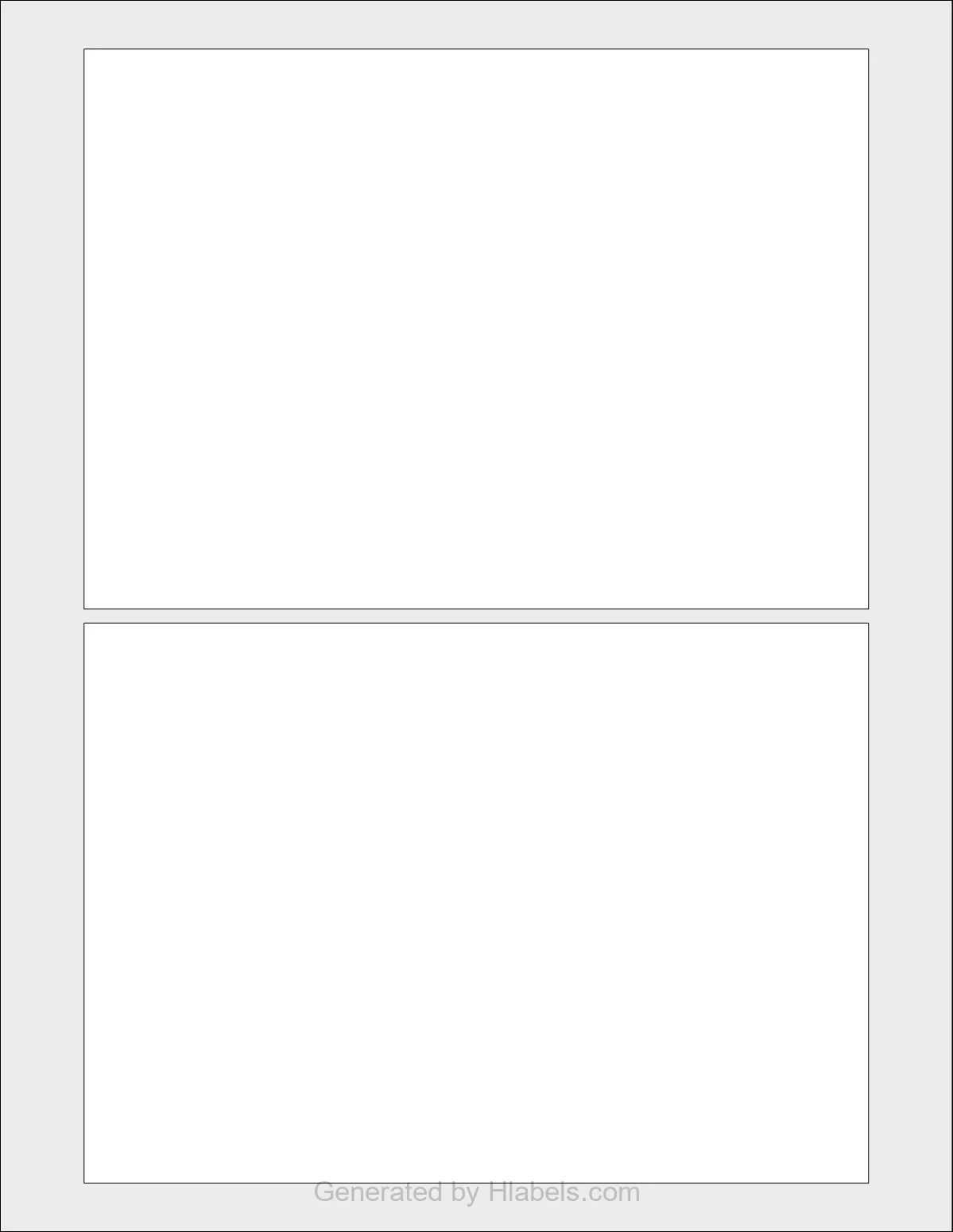 OnlineLabels® OL2124 template with 2 rectangular 7 x 5 inch labels per sheet, on Letter-size adhesive blank label sheets.