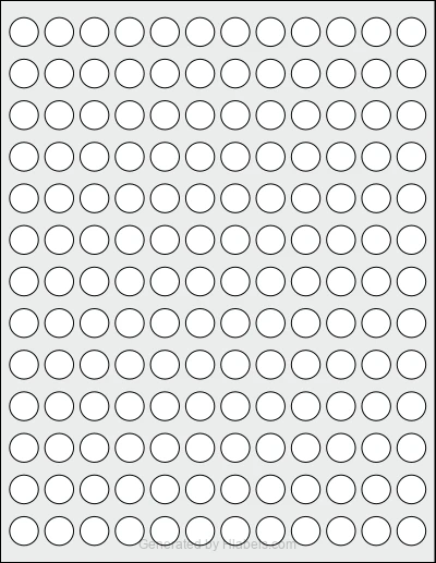 OnlineLabels® OL229 template with 156 circle labels per sheet, each 0.5625 inch in diameter, on Letter-size adhesive blank label sheets.