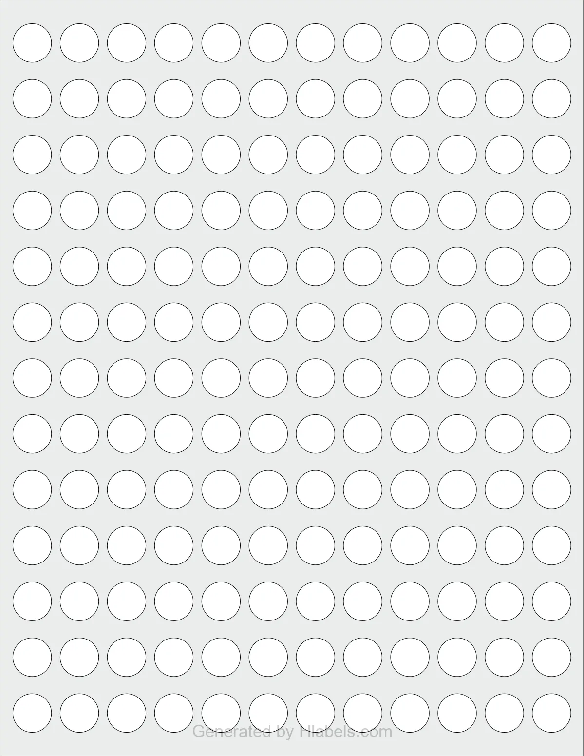 OnlineLabels® OL229 template with 156 circle labels per sheet, each 0.5625 inch in diameter, on Letter-size adhesive blank label sheets.