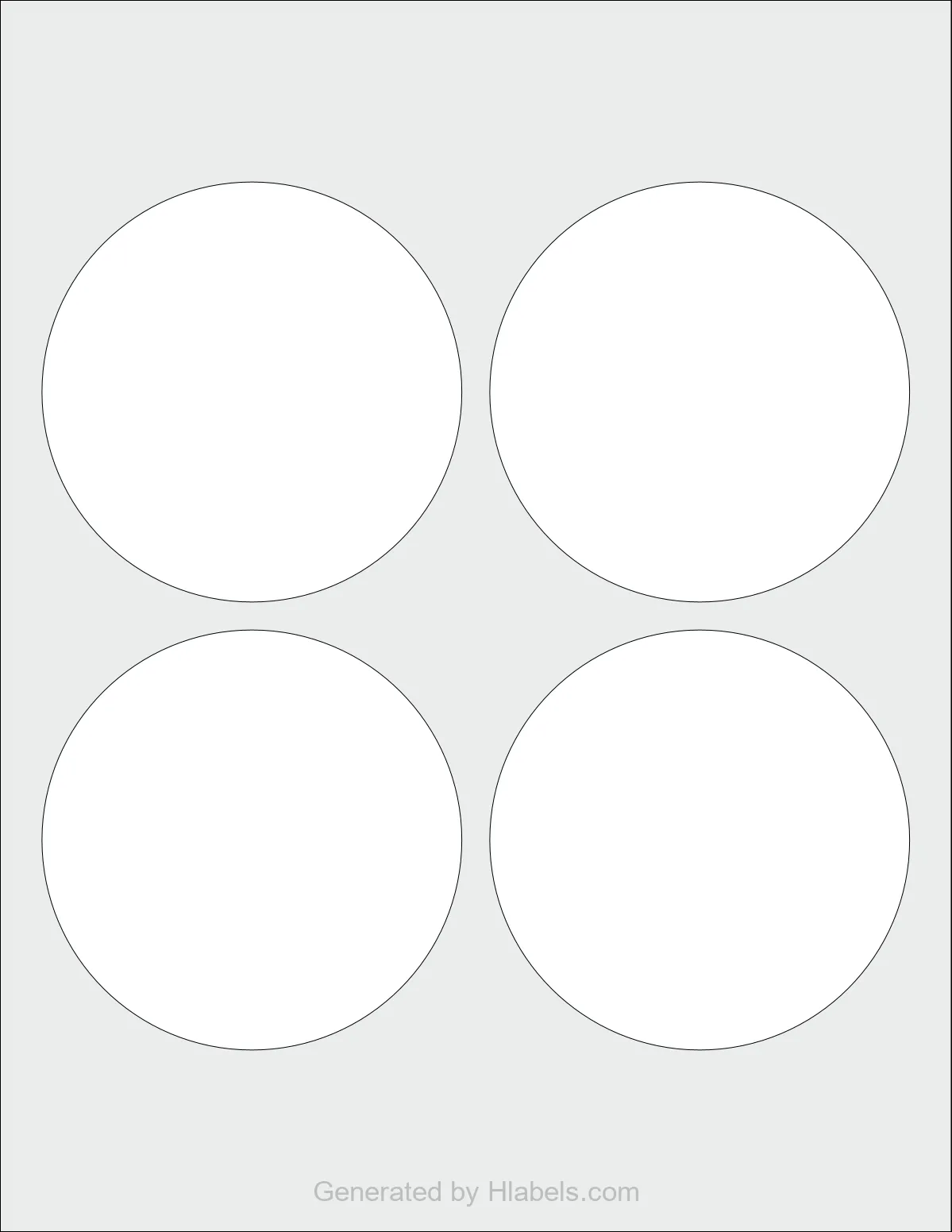 OnlineLabels® OL2362 template with 4 circle labels per sheet, each 3.75 inch in diameter, on Letter-size adhesive blank label sheets.