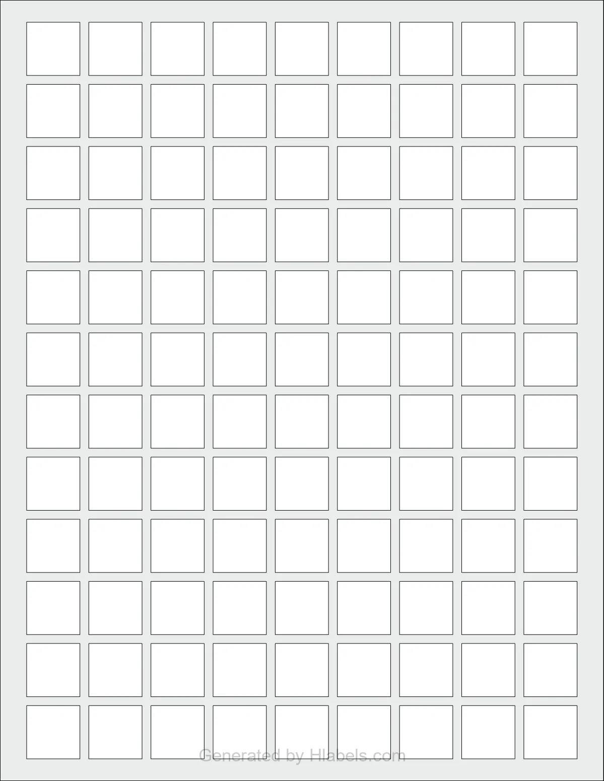 OnlineLabels® OL240 template with 108 square 0.75 x 0.75 inch labels per sheet, on Letter-size adhesive blank label sheets.
