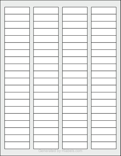 OnlineLabels® OL25 template with 80 rectangular 1.75 x 0.5 inch labels per sheet, on Letter-size adhesive blank label sheets.