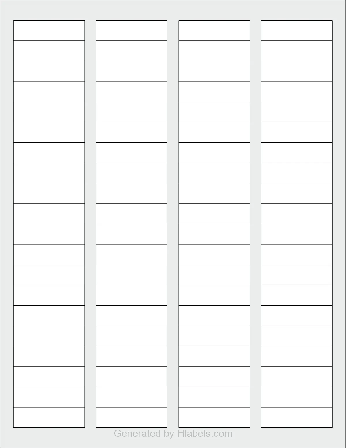OnlineLabels® OL25 template with 80 rectangular 1.75 x 0.5 inch labels per sheet, on Letter-size adhesive blank label sheets.