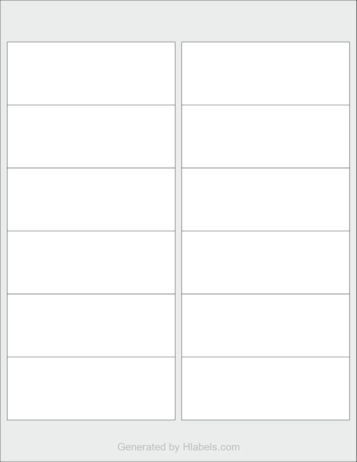 OnlineLabels® OL250 template with 12 rectangular 4 x 1.5 inch labels per sheet, on Letter-size adhesive blank label sheets.