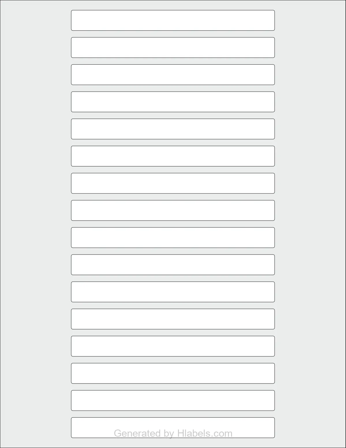 OnlineLabels® OL2510 template with 16 rectangular 5 x 0.5 inch labels per sheet, on Letter-size adhesive blank label sheets.