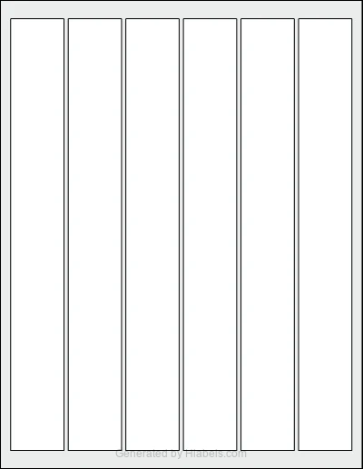 OnlineLabels® OL2530 template with 6 rectangular 1.25 x 10.125 inch labels per sheet, on Letter-size adhesive blank label sheets.