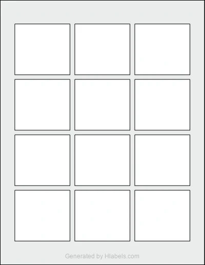 OnlineLabels® OL258 template with 12 rectangular 2.2901 x 2.1094 inch labels per sheet, on Letter-size adhesive blank label sheets.