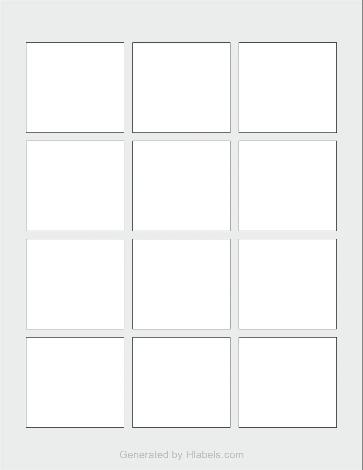 OnlineLabels® OL258 template with 12 rectangular 2.2901 x 2.1094 inch labels per sheet, on Letter-size adhesive blank label sheets.