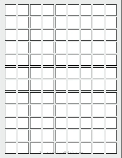 OnlineLabels® OL263 template with 108 square 0.75 x 0.75 inch labels per sheet, on Letter-size adhesive blank label sheets.