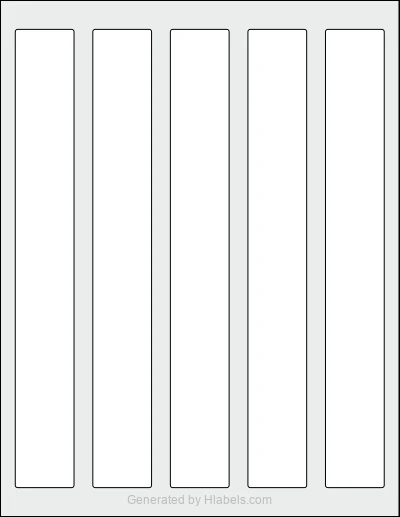 OnlineLabels® OL2680 template with 5 rectangular 1.25 x 9.75 inch labels per sheet, on Letter-size adhesive blank label sheets.