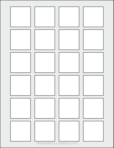 OnlineLabels® OL2681 template with 24 square 1.5 x 1.5 inch labels per sheet, on Letter-size adhesive blank label sheets.