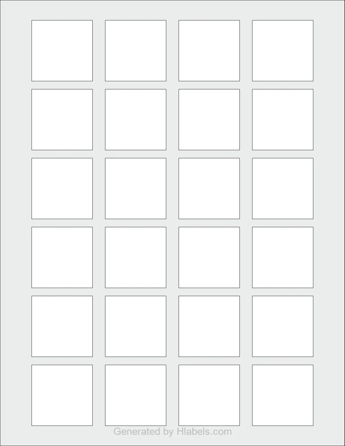 OnlineLabels® OL2681 template with 24 square 1.5 x 1.5 inch labels per sheet, on Letter-size adhesive blank label sheets.