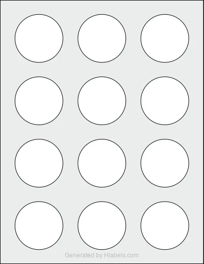 OnlineLabels® OL2682 template with 12 circle labels per sheet, each 2 inch in diameter, on Letter-size adhesive blank label sheets.