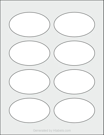 OnlineLabels® OL2685 template with 8 oval 3.3333 x 2 inch labels per sheet, on Letter-size adhesive blank label sheets.