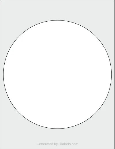 OnlineLabels® OL3033 template with 1 circle labels per sheet, each 8 inch in diameter, on Letter-size adhesive blank label sheets.