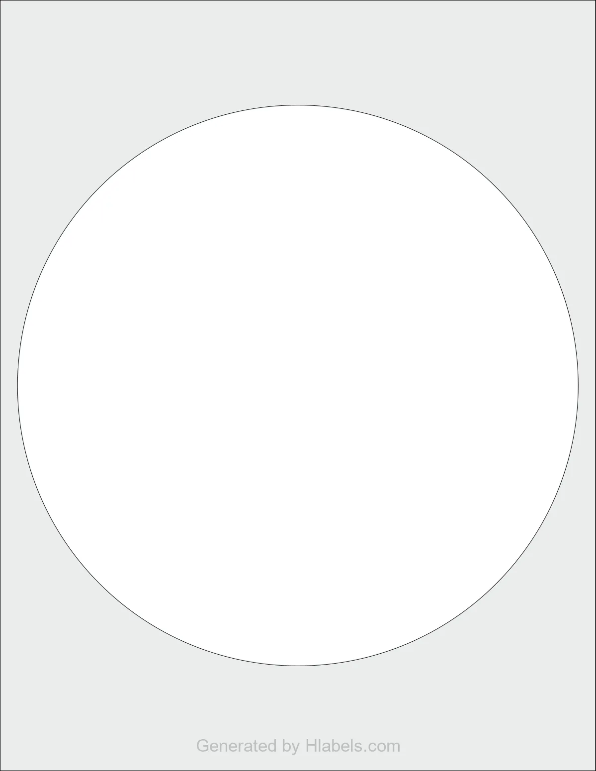 OnlineLabels® OL3033 template with 1 circle labels per sheet, each 8 inch in diameter, on Letter-size adhesive blank label sheets.