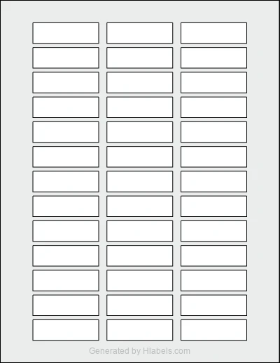OnlineLabels® OL3036 template with 39 rectangular 2 x 0.625 inch labels per sheet, on Letter-size adhesive blank label sheets.