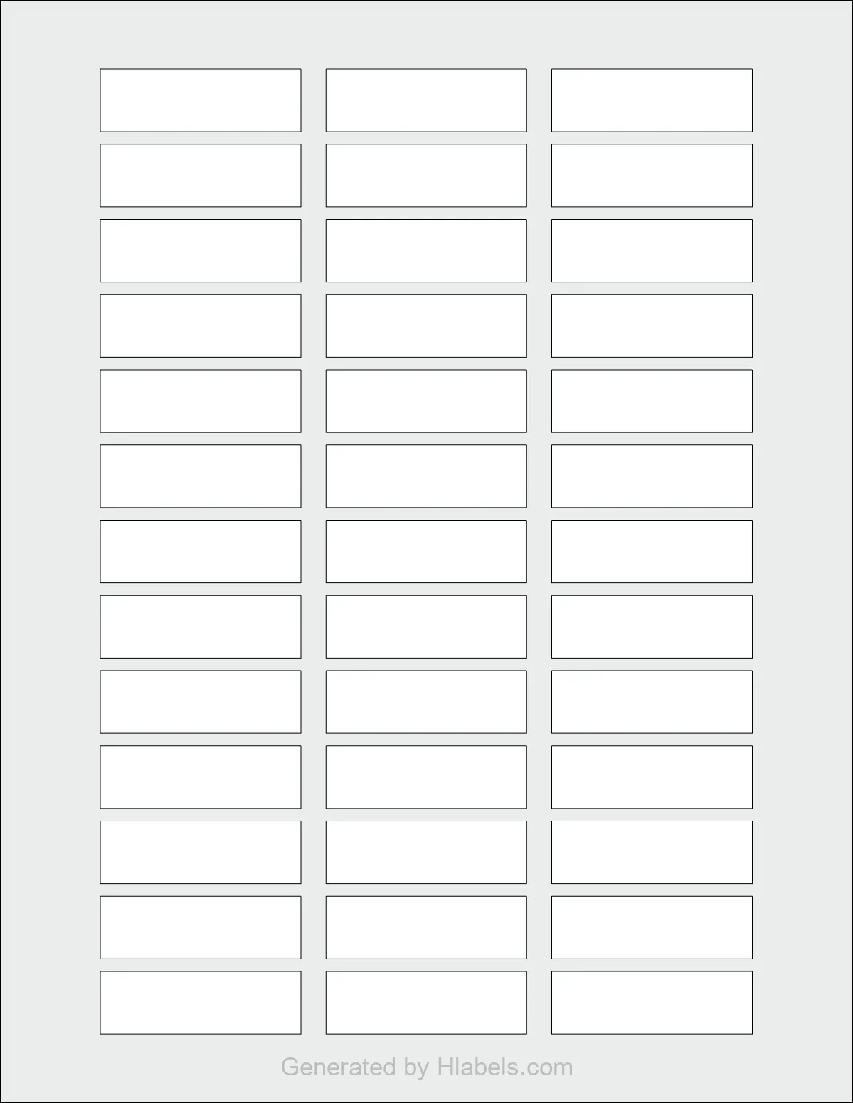 OnlineLabels® OL3036 template with 39 rectangular 2 x 0.625 inch labels per sheet, on Letter-size adhesive blank label sheets.