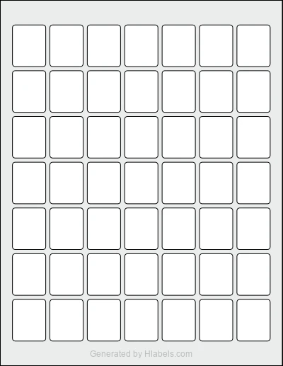 OnlineLabels® OL3162 template with 49 rectangular 1 x 1.25 inch labels per sheet, on Letter-size adhesive blank label sheets.