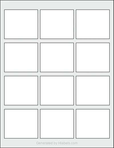 OnlineLabels® OL3186 template with 12 rectangular 2.5 x 2.1651 inch labels per sheet, on Letter-size adhesive blank label sheets.