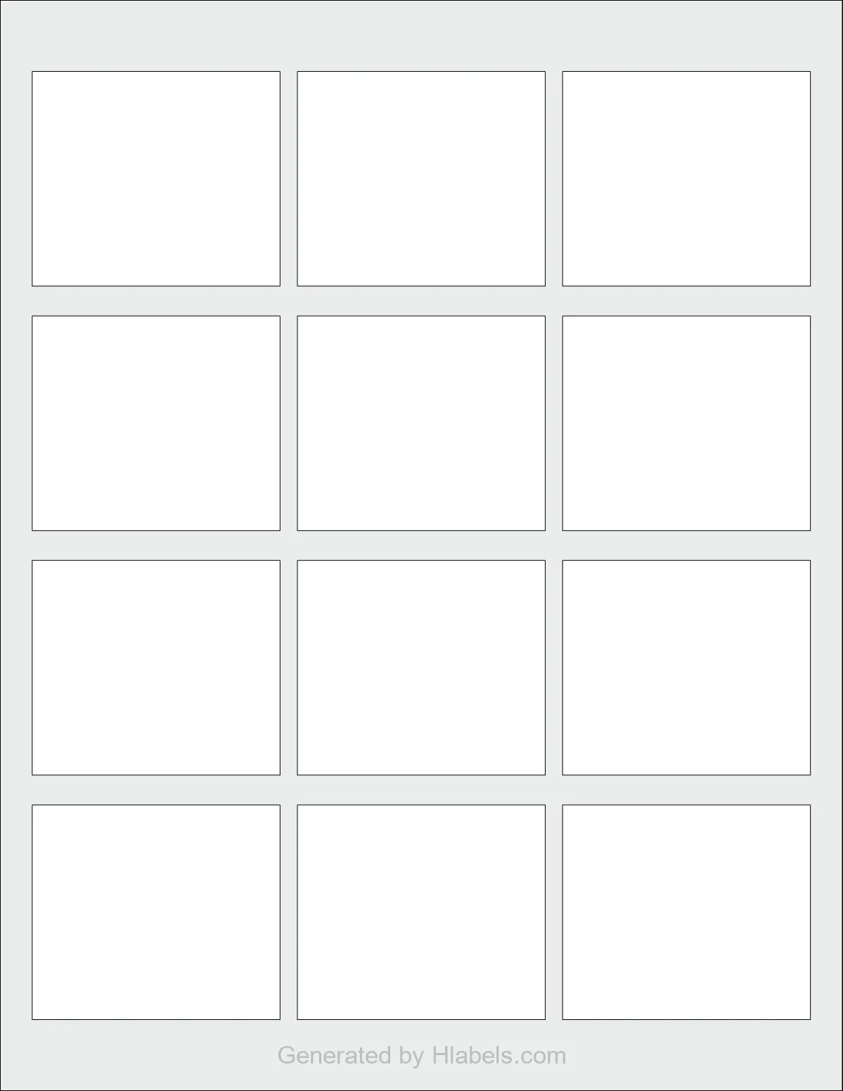 OnlineLabels® OL3186 template with 12 rectangular 2.5 x 2.1651 inch labels per sheet, on Letter-size adhesive blank label sheets.