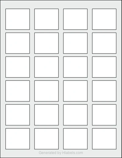 OnlineLabels® OL3188 template with 24 rectangular 1.67 x 1.4463 inch labels per sheet, on Letter-size adhesive blank label sheets.