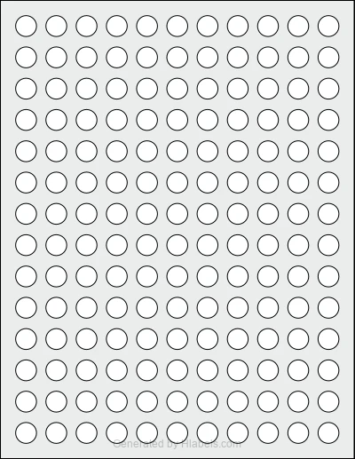 OnlineLabels® OL32 template with 154 circle labels per sheet, each 0.5 inch in diameter, on Letter-size adhesive blank label sheets.