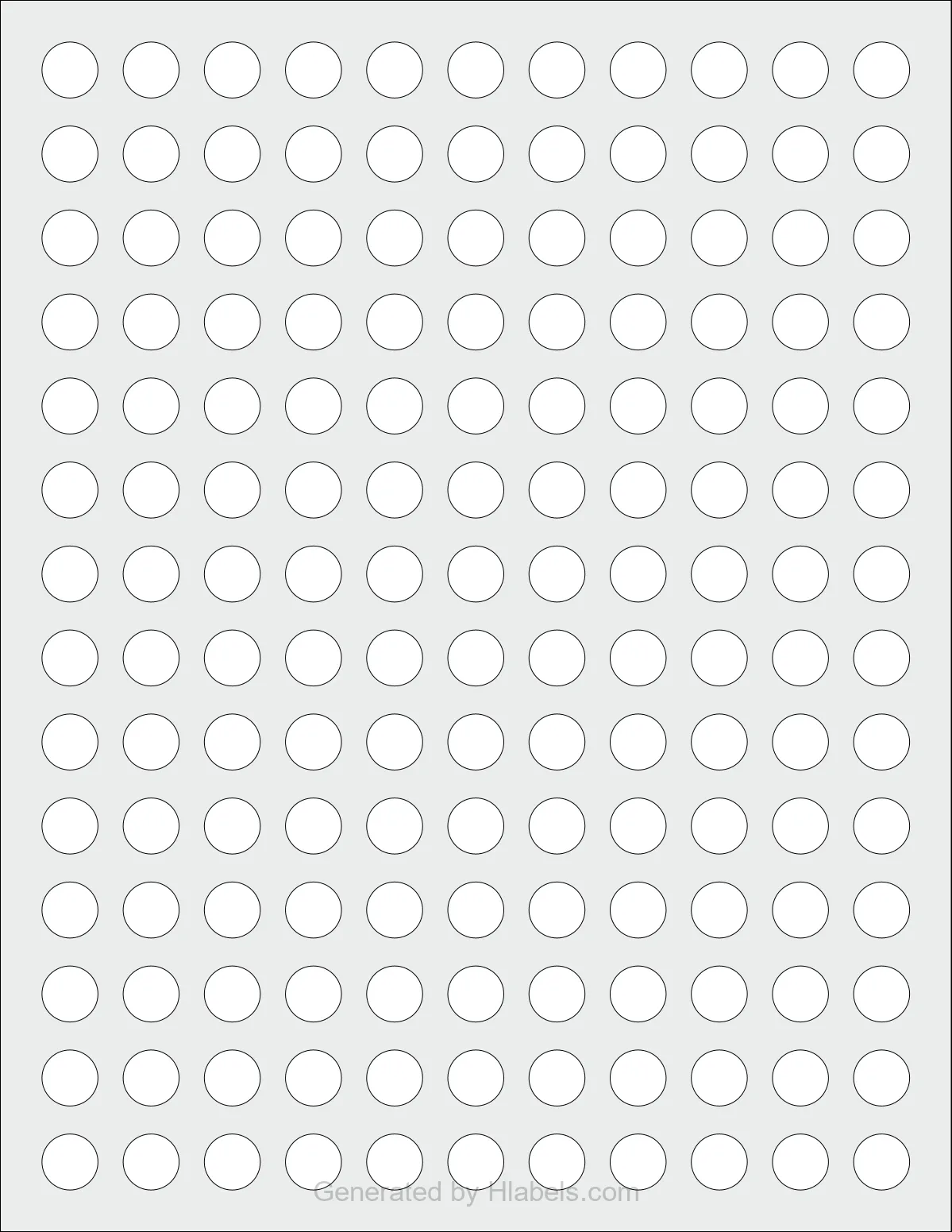 OnlineLabels® OL32 template with 154 circle labels per sheet, each 0.5 inch in diameter, on Letter-size adhesive blank label sheets.