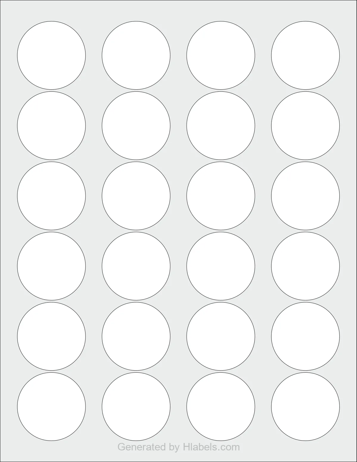 OnlineLabels® OL325 template with 24 circle labels per sheet, each 1.625 inch in diameter, on Letter-size adhesive blank label sheets.
