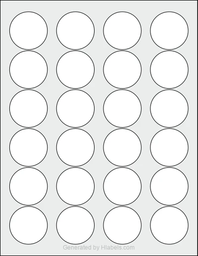 OnlineLabels® OL325WJ template with 24 circle labels per sheet, each 1.625 inch in diameter, on Letter-size adhesive blank label sheets.