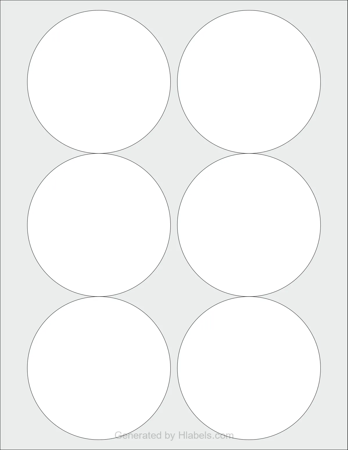OnlineLabels® OL3282 template with 6 circle labels per sheet, each 3.5 inch in diameter, on Letter-size adhesive blank label sheets.