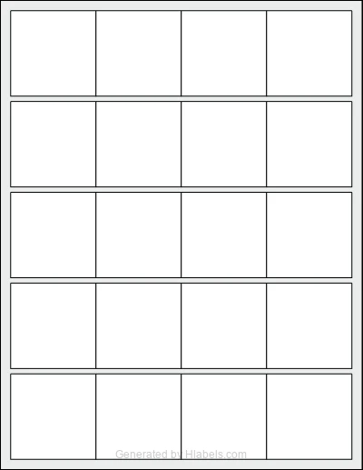 OnlineLabels® OL330 template with 20 square 2 x 2 inch labels per sheet, on Letter-size adhesive blank label sheets.