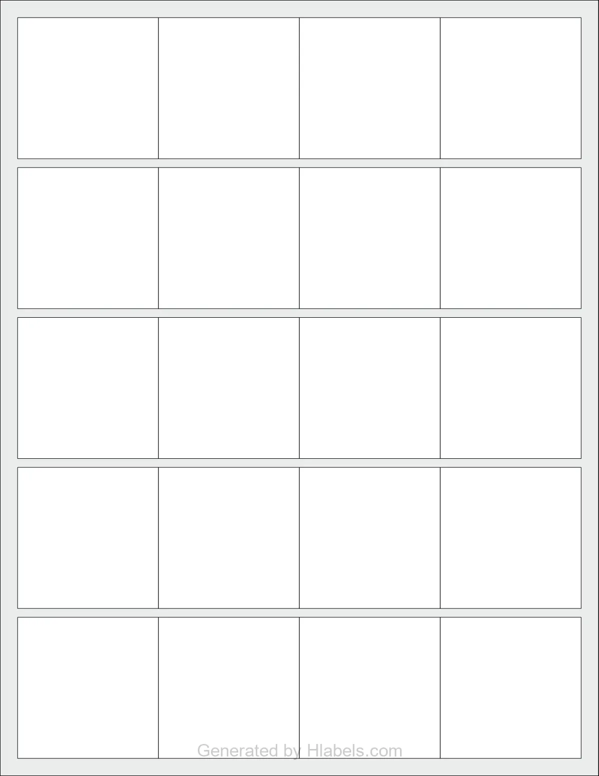 OnlineLabels® OL330 template with 20 square 2 x 2 inch labels per sheet, on Letter-size adhesive blank label sheets.