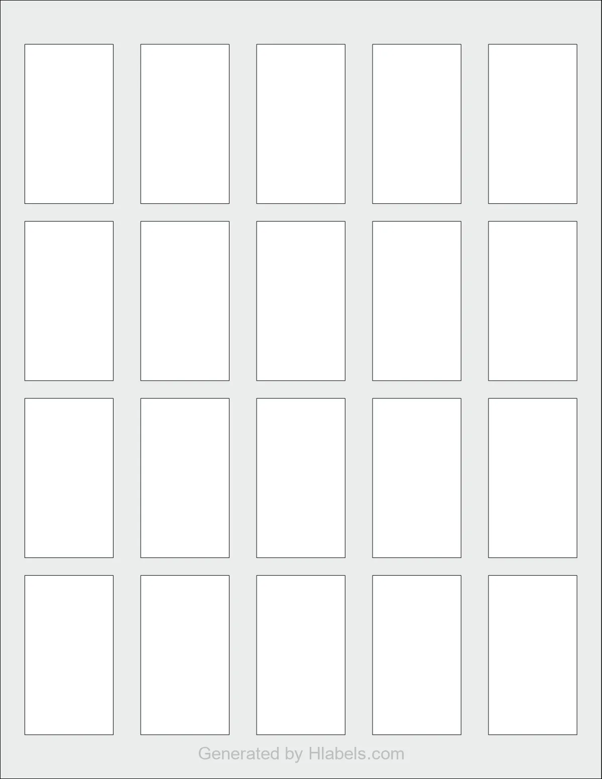 OnlineLabels® OL340 template with 20 rectangular 1.25 x 2.25 inch labels per sheet, on Letter-size adhesive blank label sheets.
