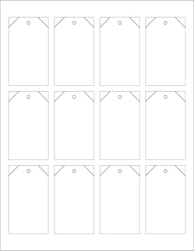 OnlineLabels® OL3487 template with 12 unique shape labels per sheet, on Letter-size adhesive blank label sheets.