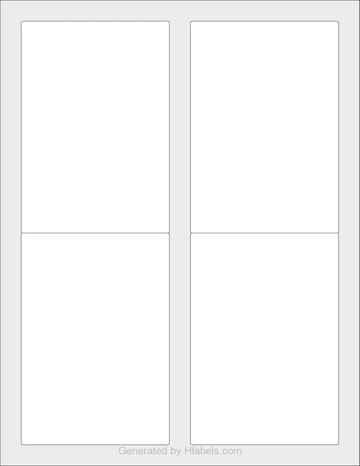 OnlineLabels® OL3538 template with 4 rectangular 3.5 x 5 inch labels per sheet, on Letter-size adhesive blank label sheets.