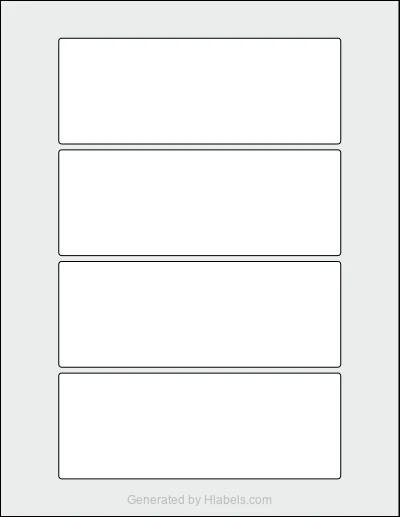 OnlineLabels® OL3580 template with 4 rectangular 6 x 2.25 inch labels per sheet, on Letter-size adhesive blank label sheets.