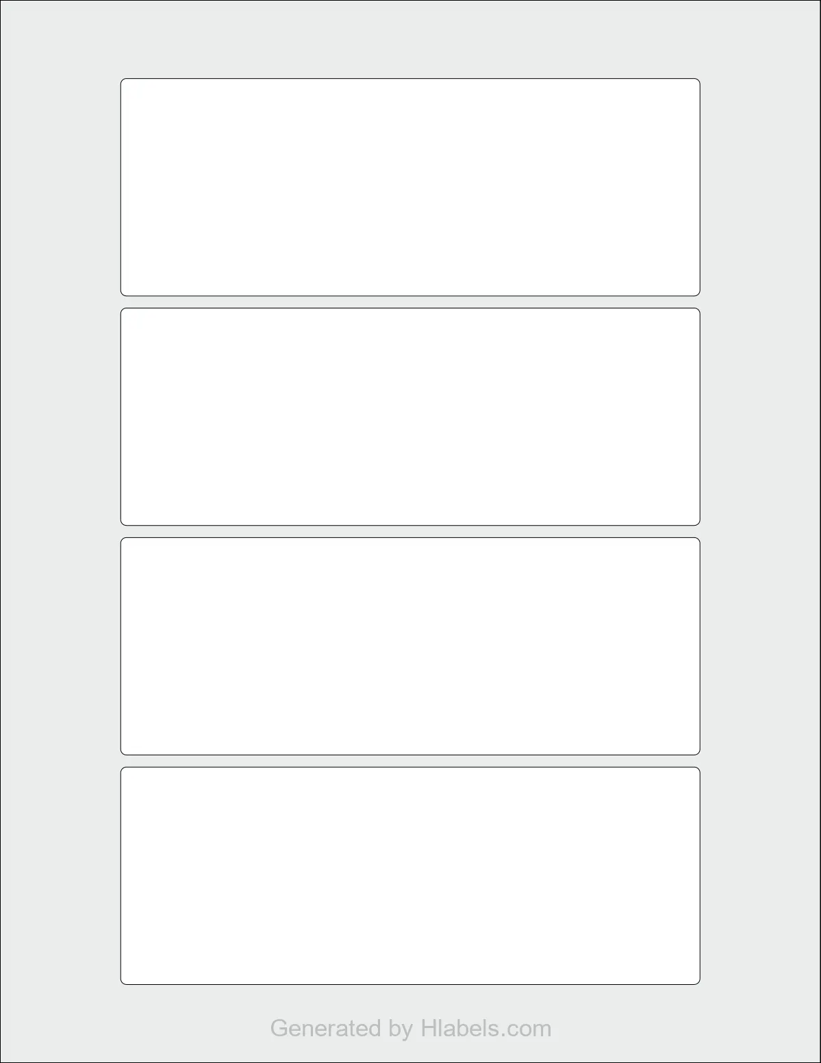 OnlineLabels® OL3580 template with 4 rectangular 6 x 2.25 inch labels per sheet, on Letter-size adhesive blank label sheets.