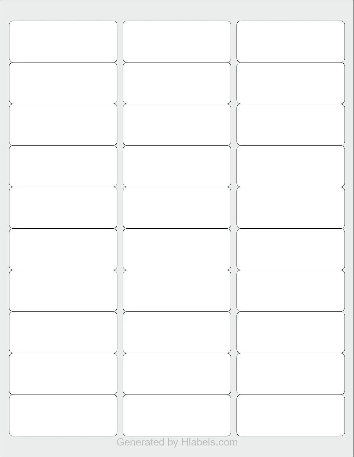 OnlineLabels® OL3590 template with 30 rectangular 2.5935 x 1 inch labels per sheet, on Letter-size adhesive blank label sheets.