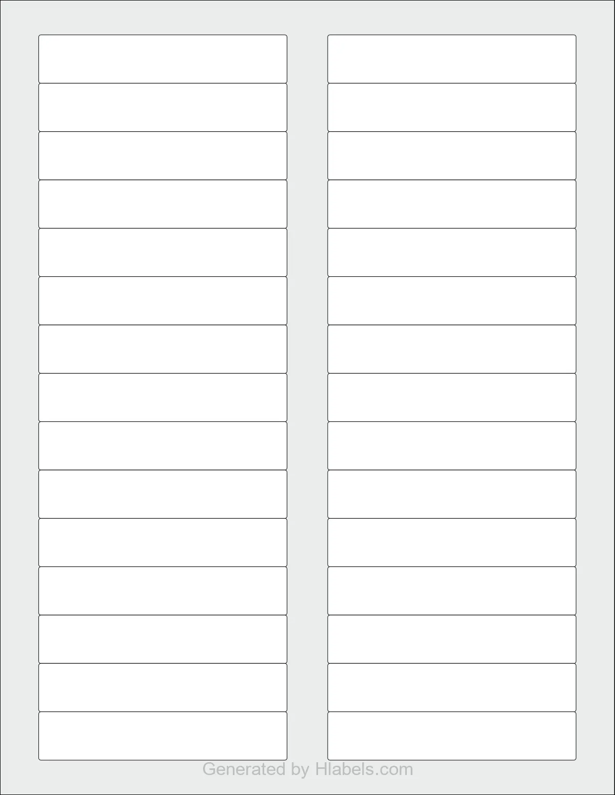 OnlineLabels® OL3729 template with 30 rectangular 3.434 x 0.669 inch labels per sheet, on Letter-size adhesive blank label sheets.