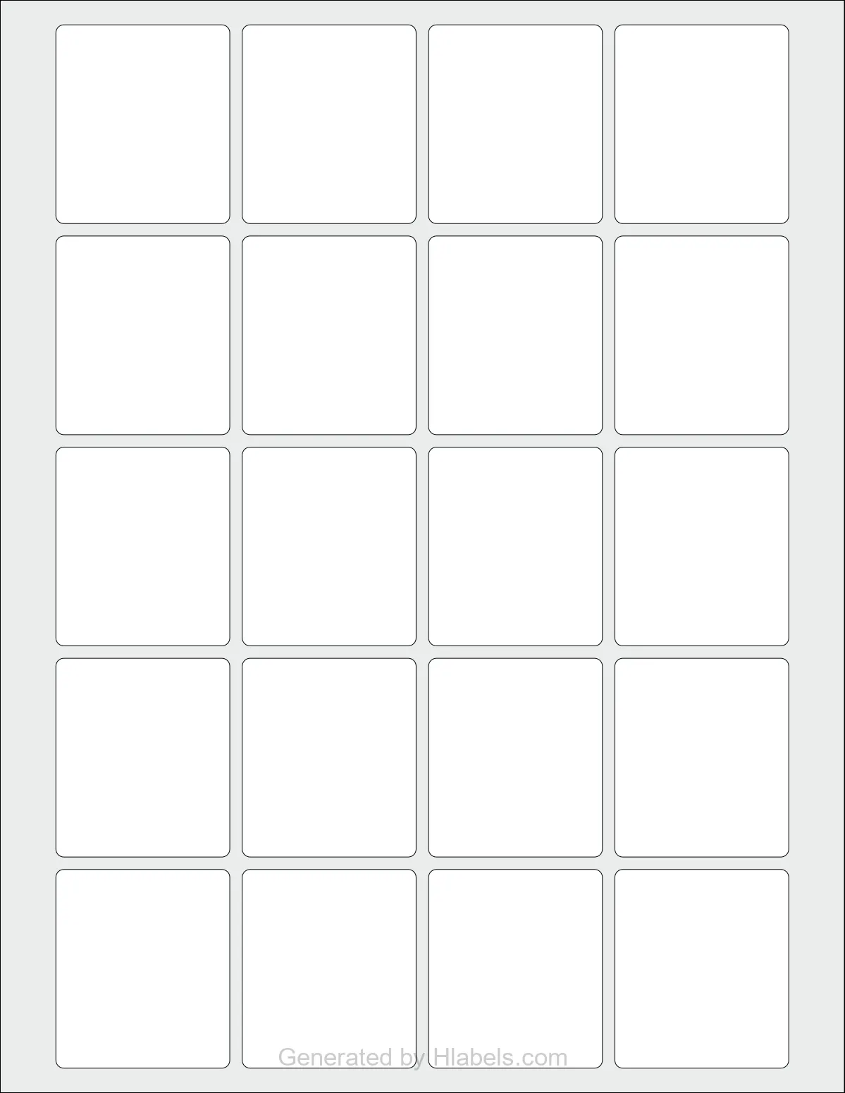 OnlineLabels® OL3768 template with 20 rectangular 1.75 x 2 inch labels per sheet, on Letter-size adhesive blank label sheets.