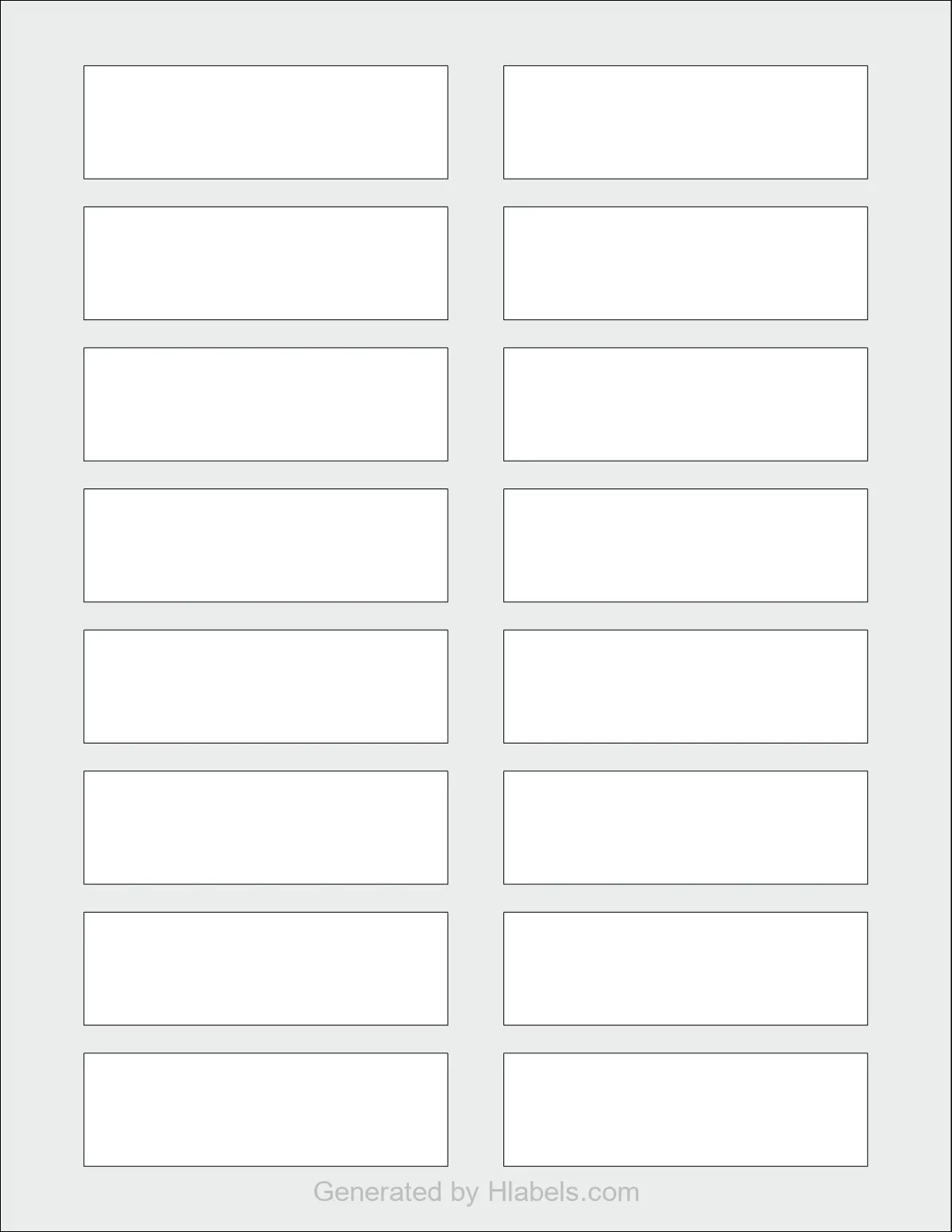 OnlineLabels® OL382 template with 16 rectangular 3.25 x 1.0096 inch labels per sheet, on Letter-size adhesive blank label sheets.