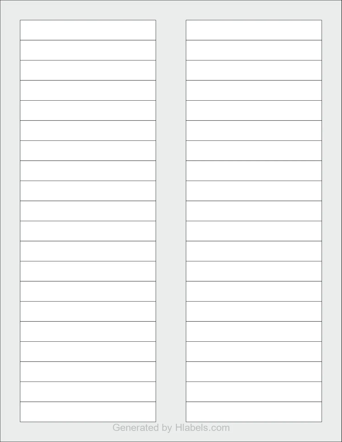 OnlineLabels® OL4386 template with 40 rectangular 3.375 x 0.5 inch labels per sheet, on Letter-size adhesive blank label sheets.